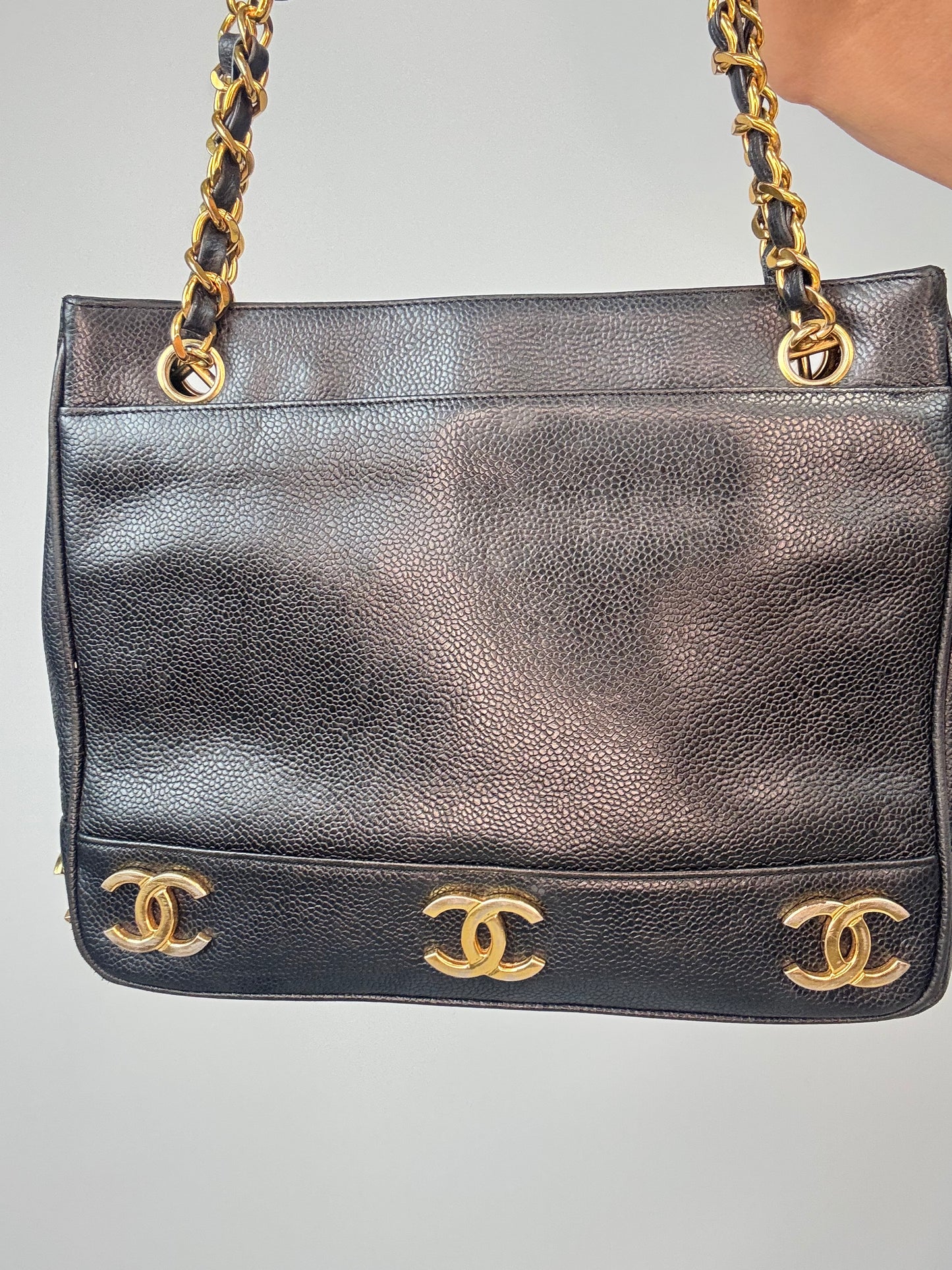 Chanel Vintage Triple CC Caviar Tote — Black