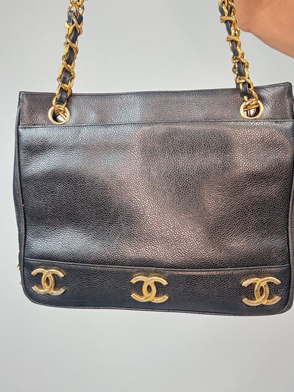 Chanel Vintage Triple CC Caviar Tote — Black