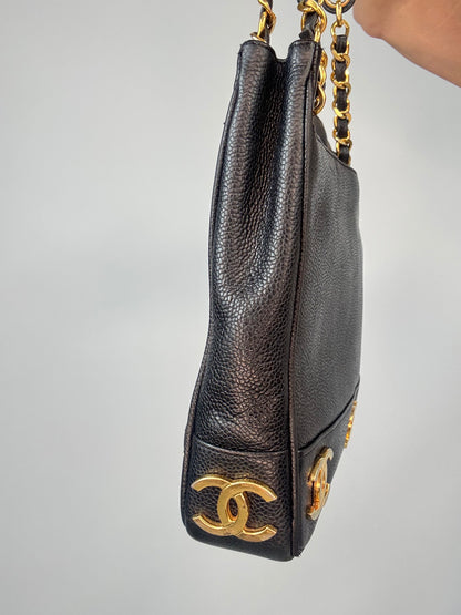 Chanel Vintage Triple CC Caviar Tote — Black