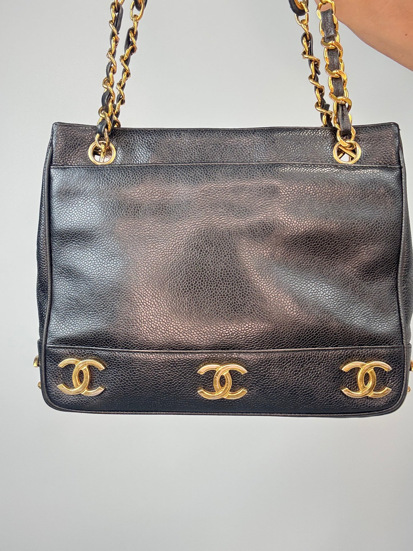 Chanel Vintage Triple CC Caviar Tote — Black