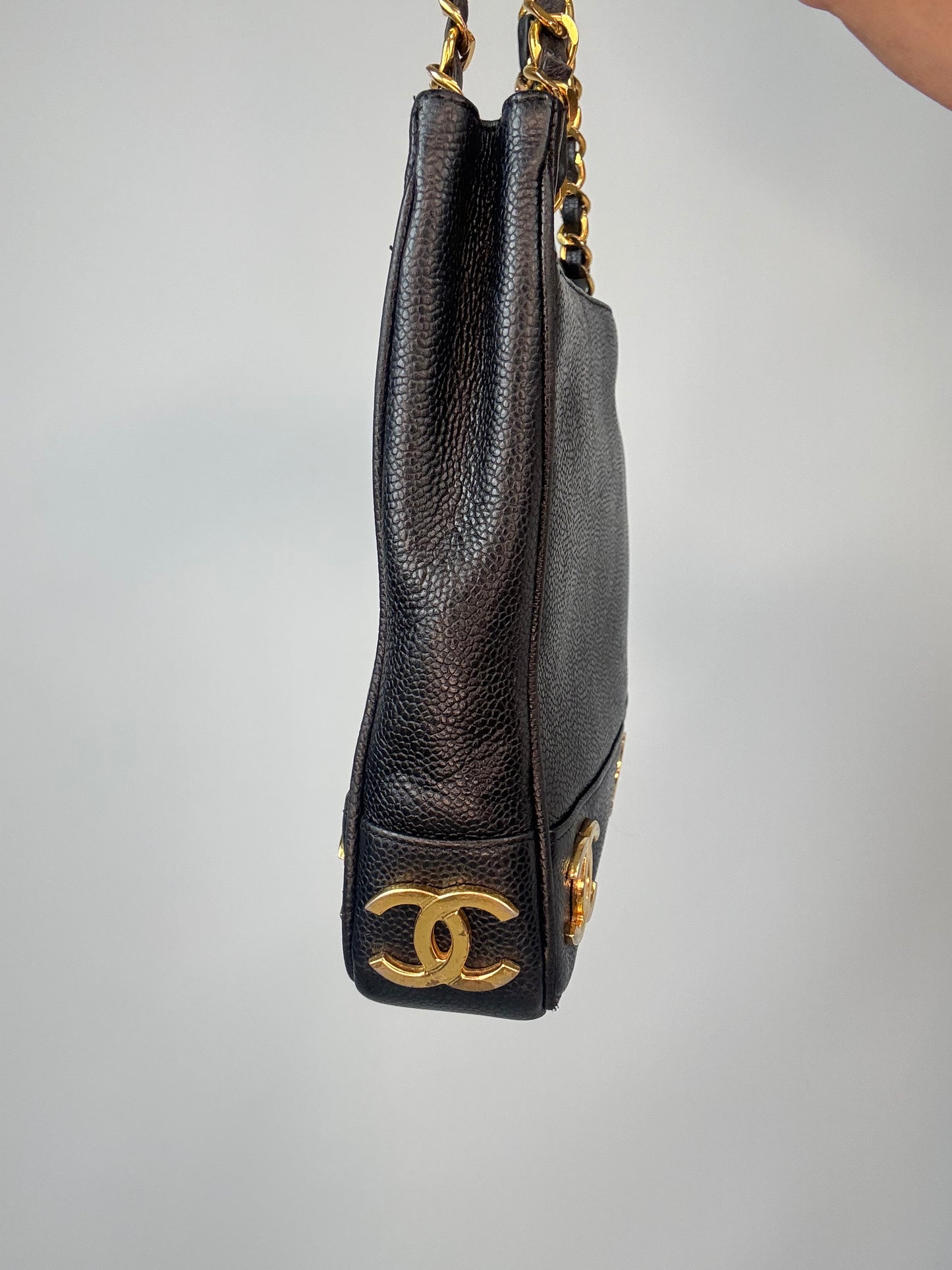Chanel Vintage Triple CC Caviar Tote — Black