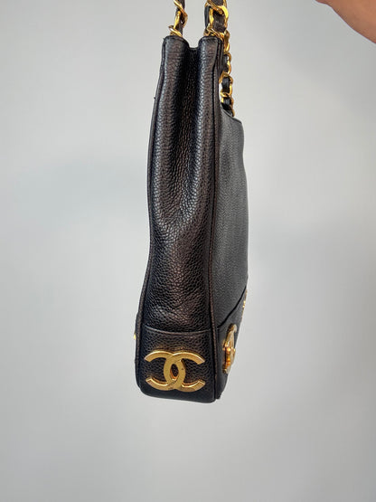 Chanel Vintage Triple CC Caviar Tote — Black