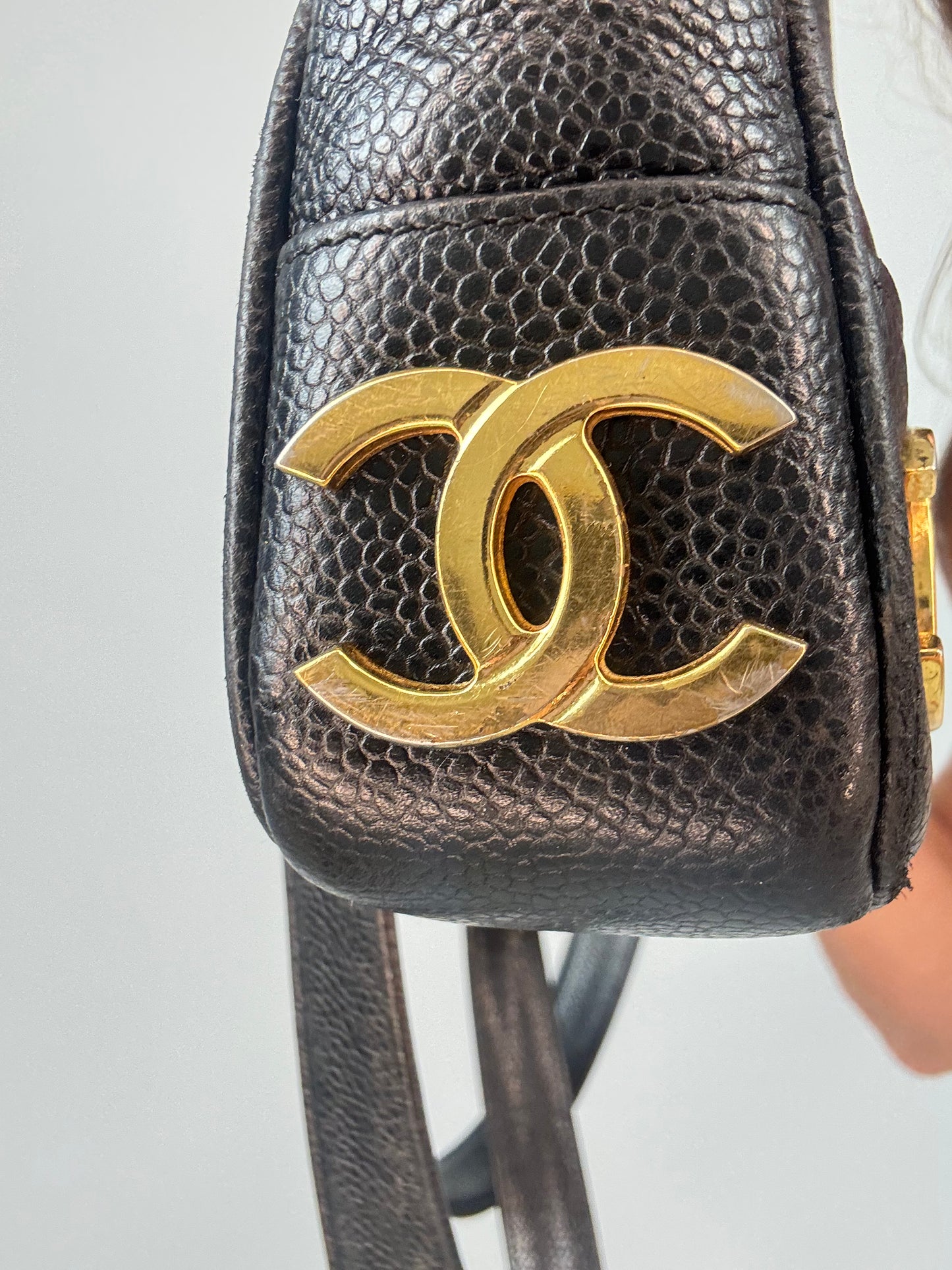 Chanel Vintage Triple CC Caviar Tote — Black