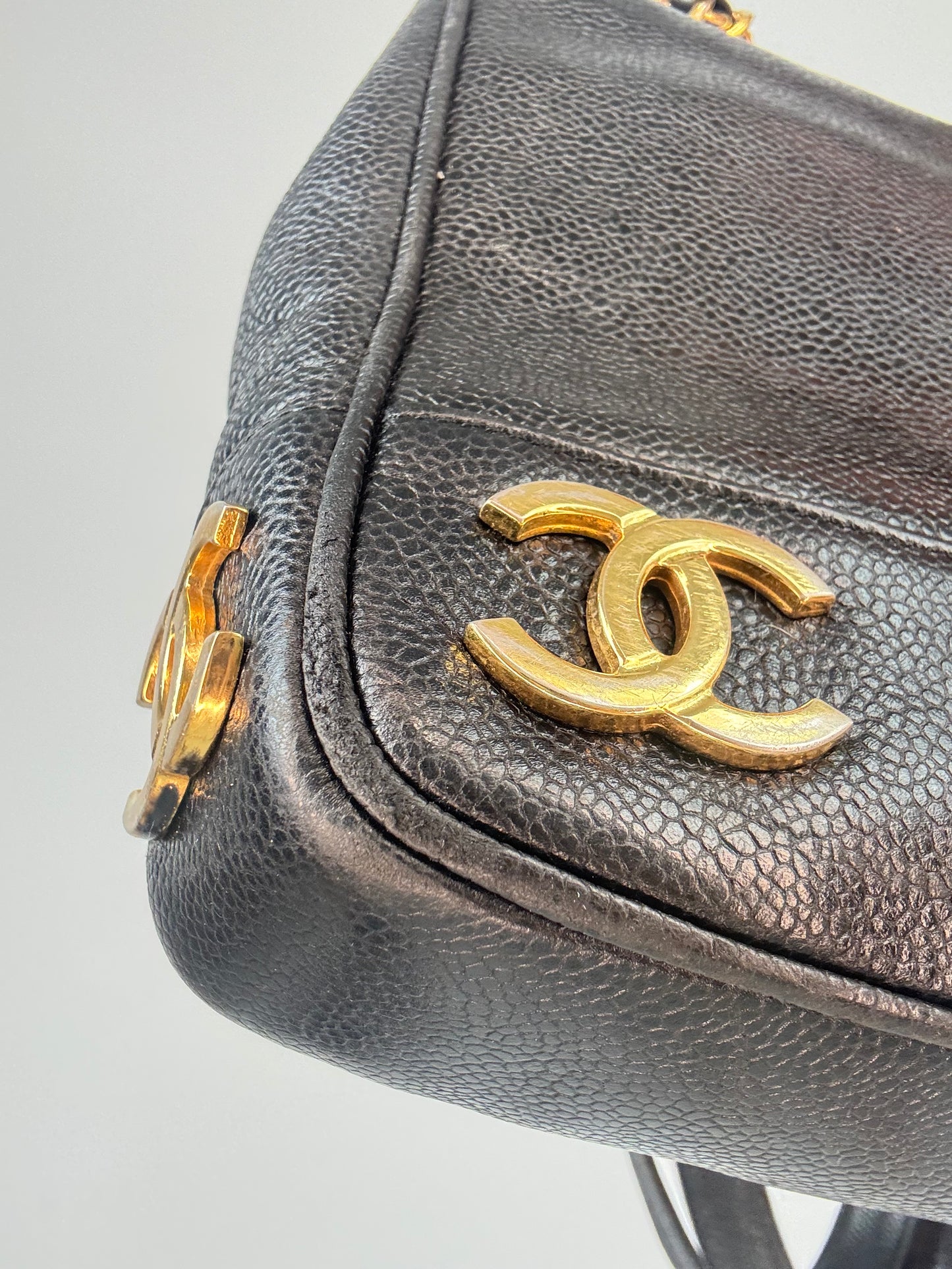 Chanel Vintage Triple CC Caviar Tote — Black