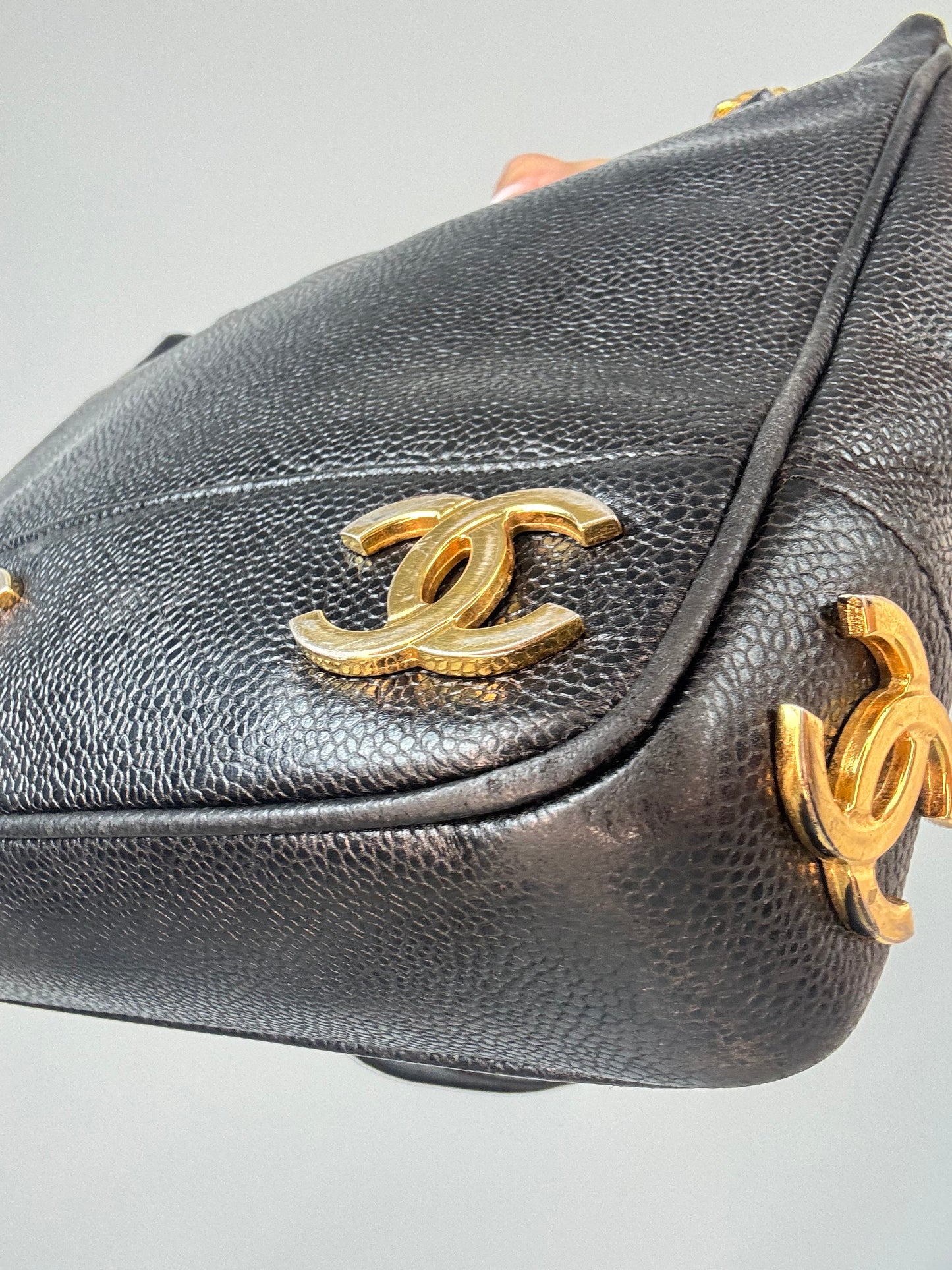 Chanel Vintage Triple CC Caviar Tote — Black