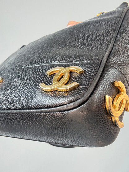 Chanel Vintage Triple CC Caviar Tote — Black