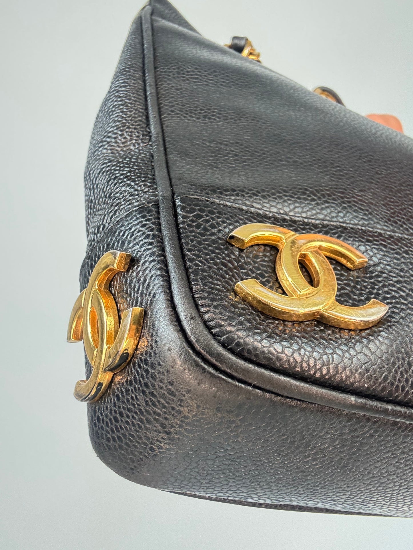 Chanel Vintage Triple CC Caviar Tote — Black