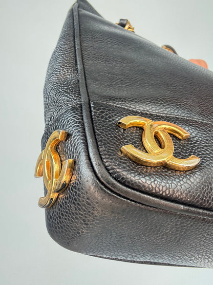 Chanel Vintage Triple CC Caviar Tote — Black