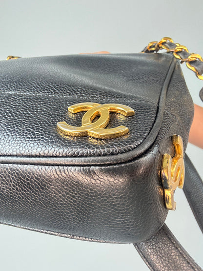 Chanel Vintage Triple CC Caviar Tote — Black
