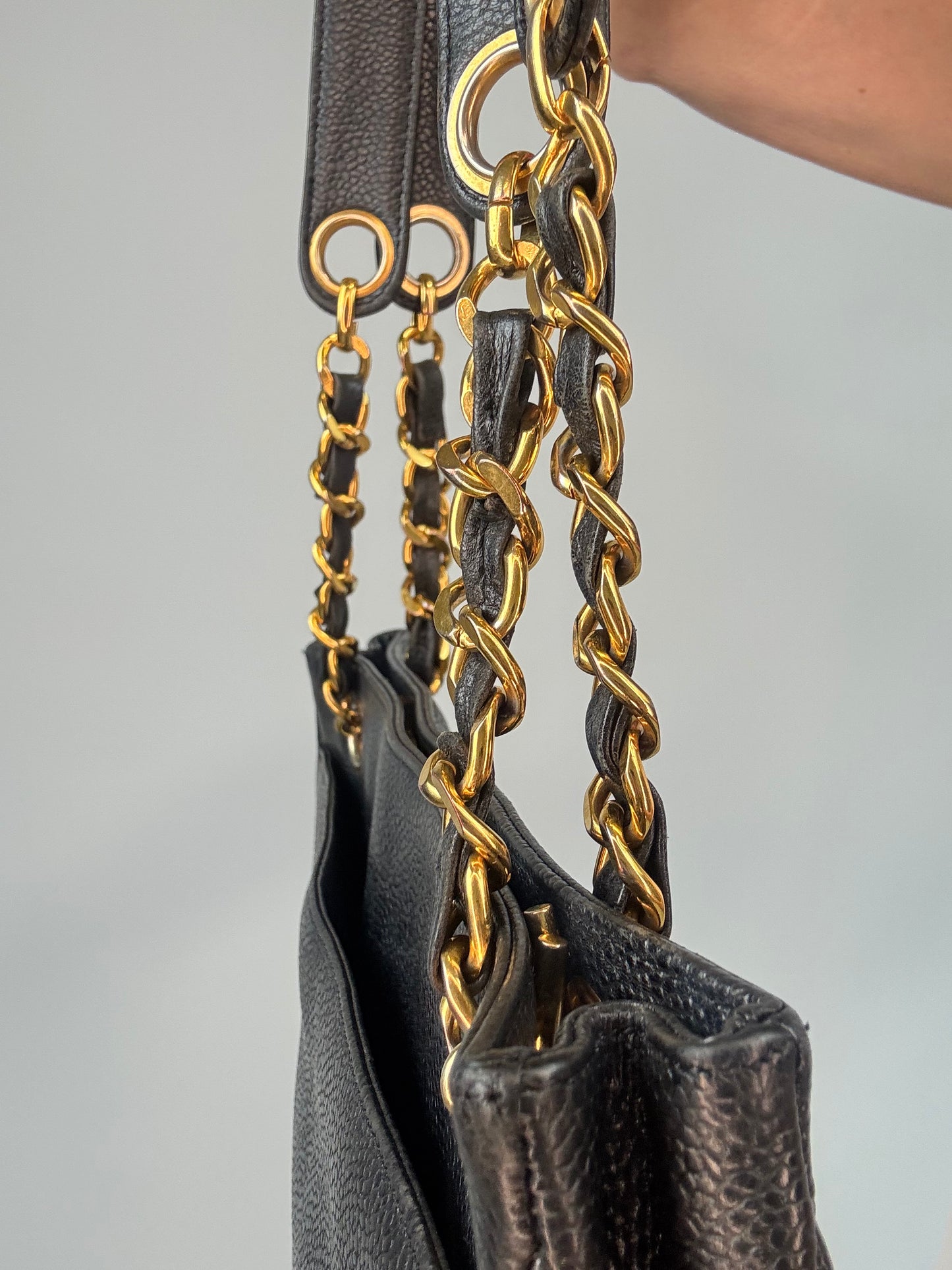 Chanel Vintage Triple CC Caviar Tote — Black