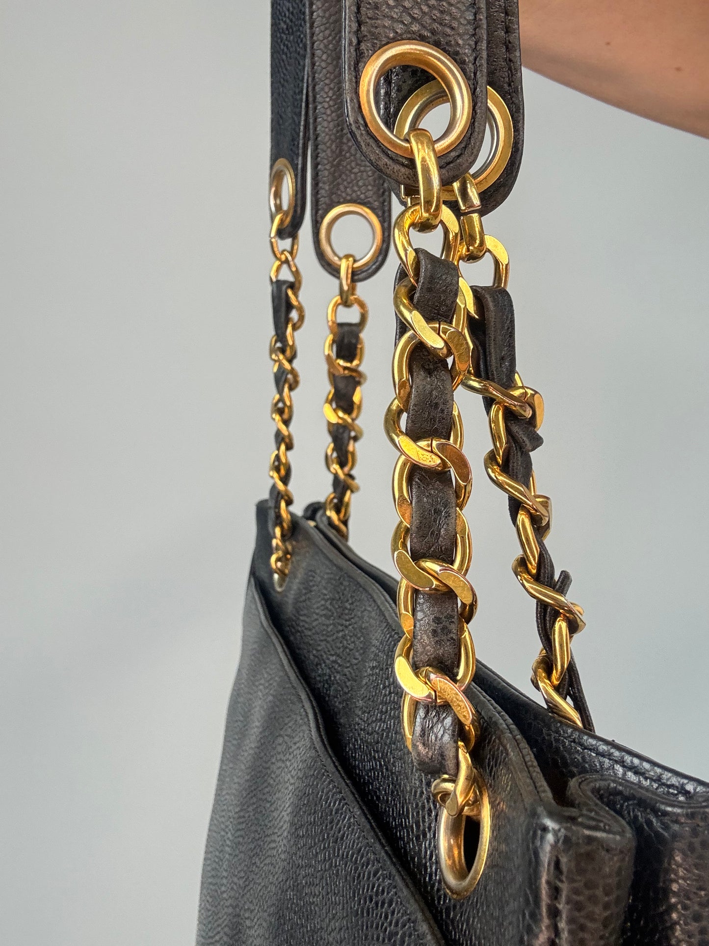 Chanel Vintage Triple CC Caviar Tote — Black