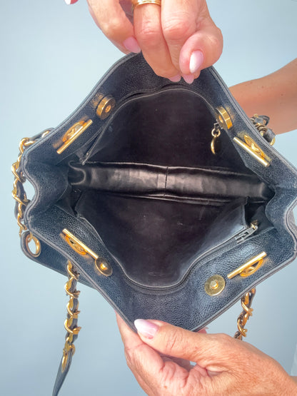 Chanel Vintage Triple CC Caviar Tote — Black