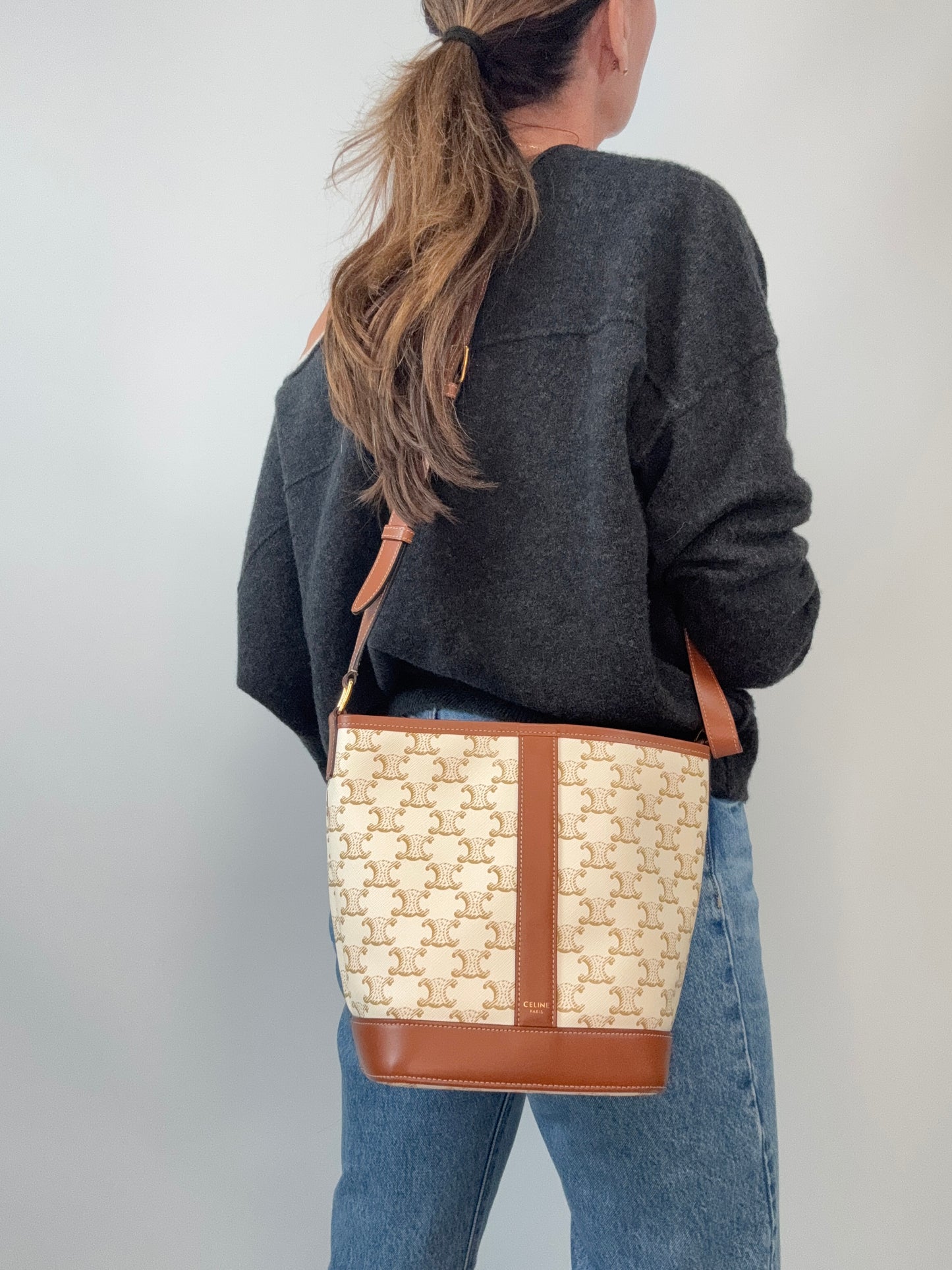 The Celine Triomphe Small Canvas Bucket Bag