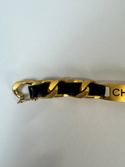 Chanel vintage signature plate leather bracelet