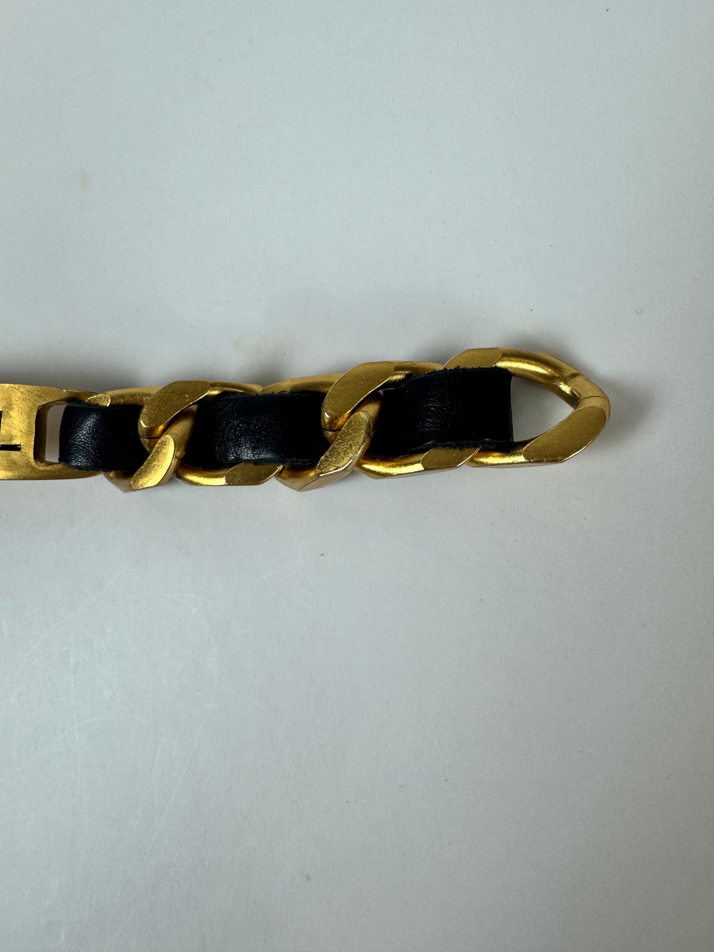 Chanel vintage signature plate leather bracelet