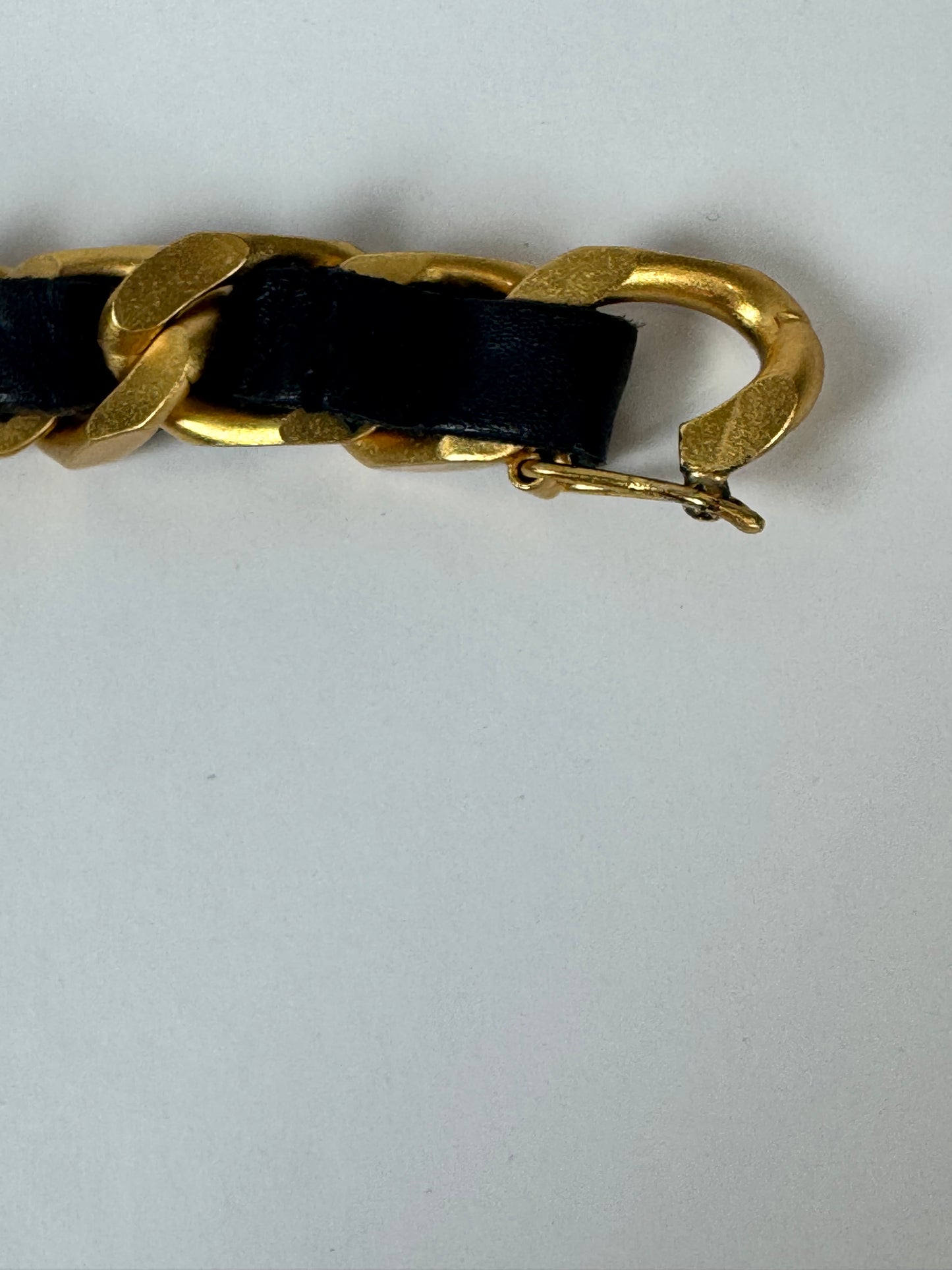 Chanel vintage signature plate leather bracelet