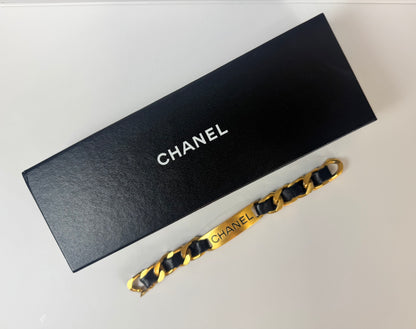Chanel vintage signature plate leather bracelet
