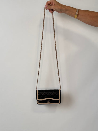 Chanel Quilted Mini Flap — Black & Beige