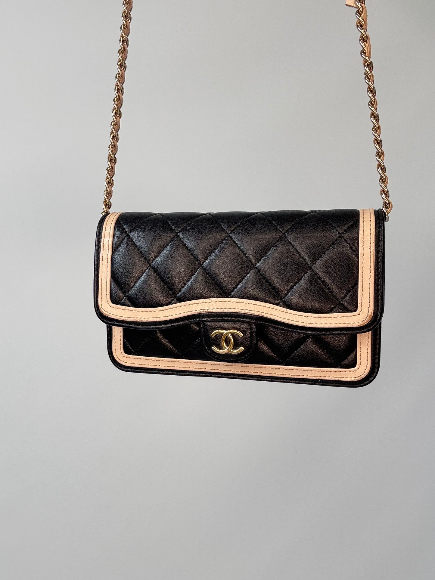 Chanel Quilted Mini Flap — Black & Beige