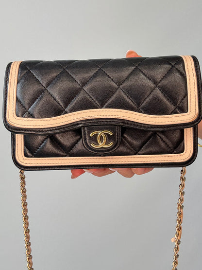 Chanel Quilted Mini Flap — Black & Beige