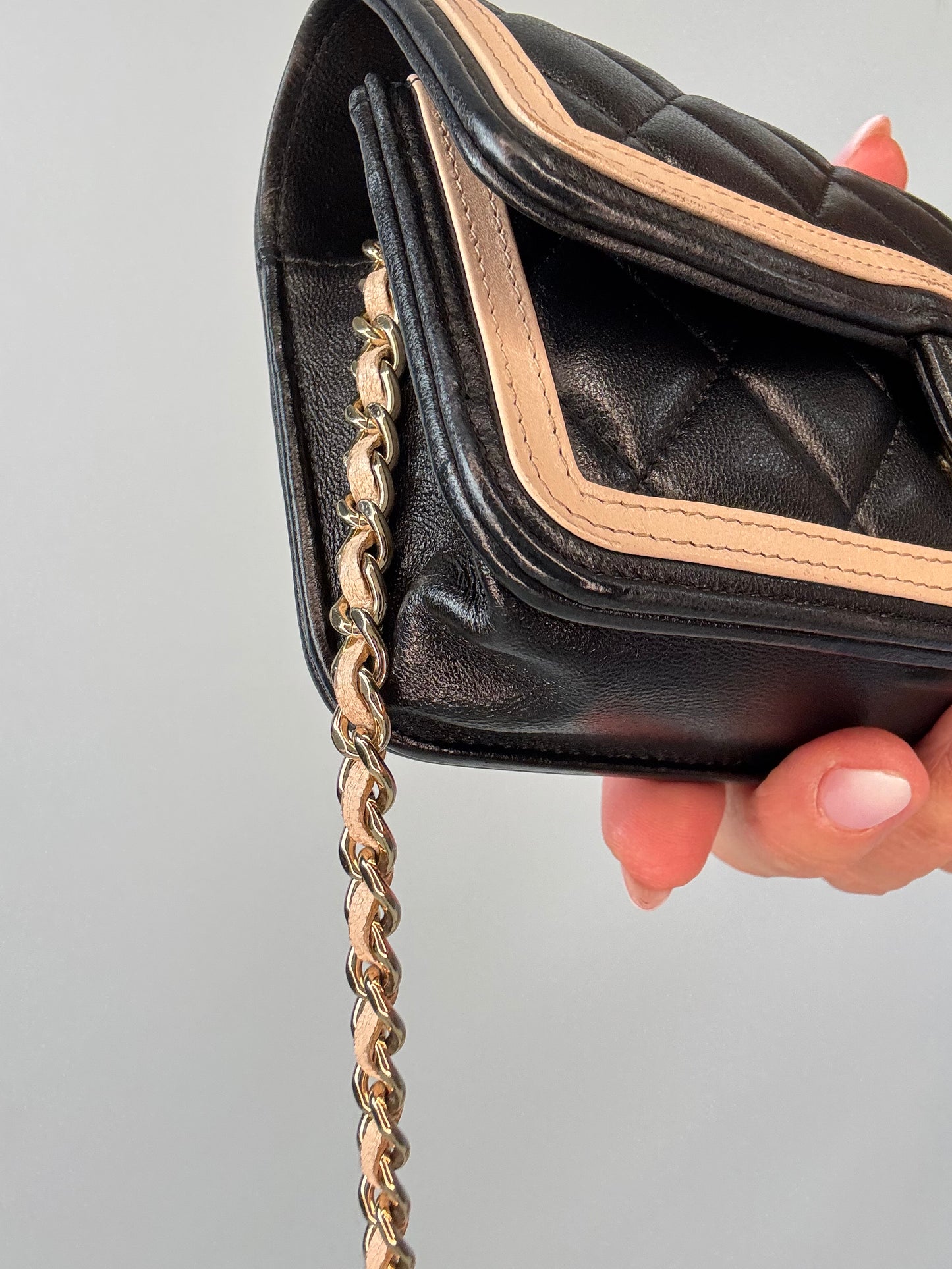 Chanel Quilted Mini Flap — Black & Beige