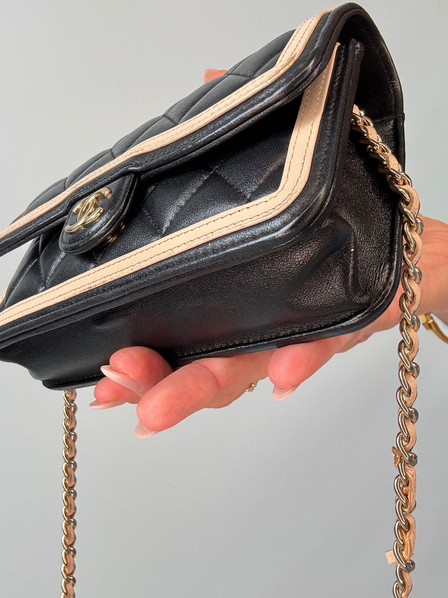 Chanel Quilted Mini Flap — Black & Beige
