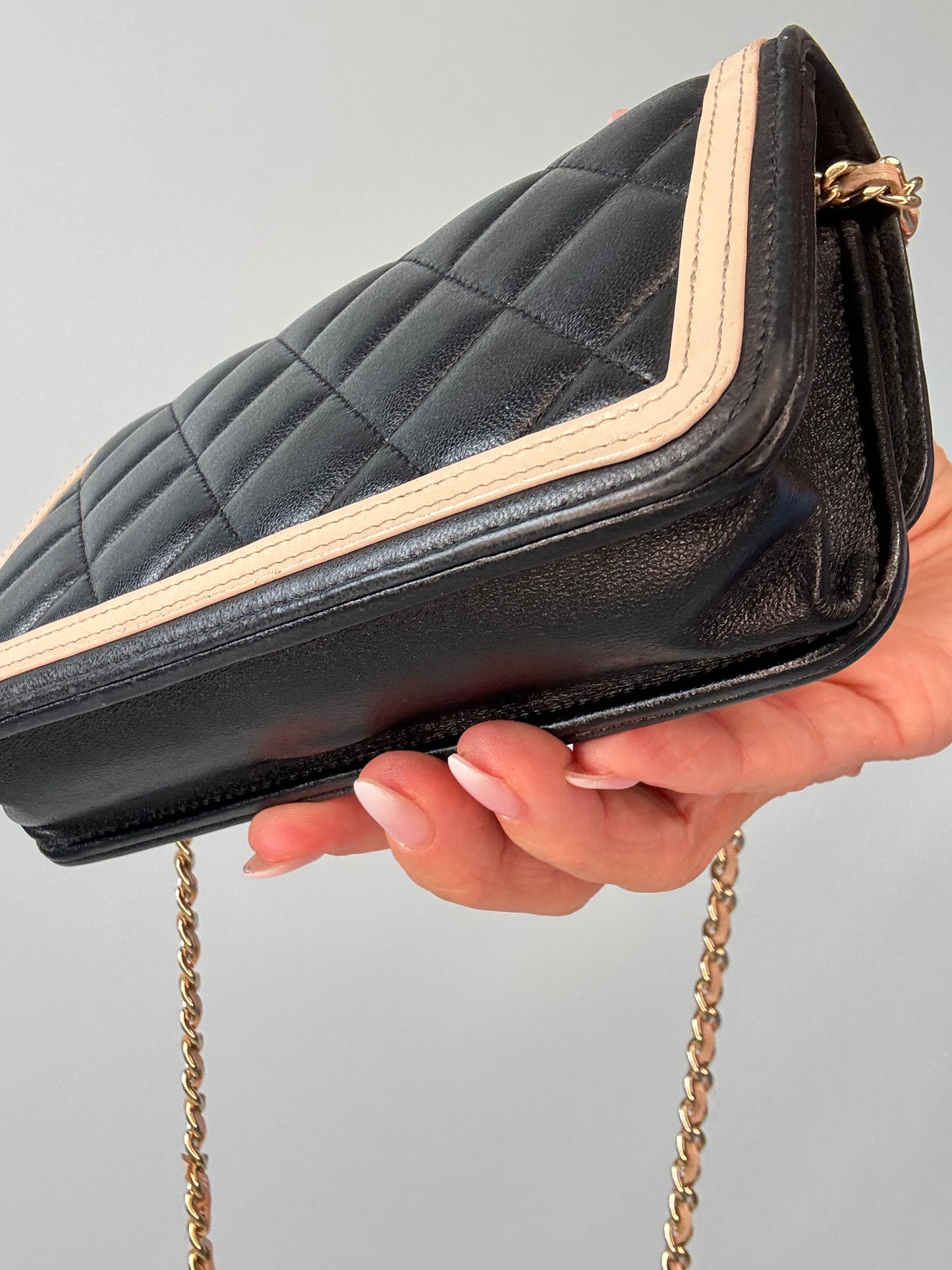 Chanel Quilted Mini Flap — Black & Beige