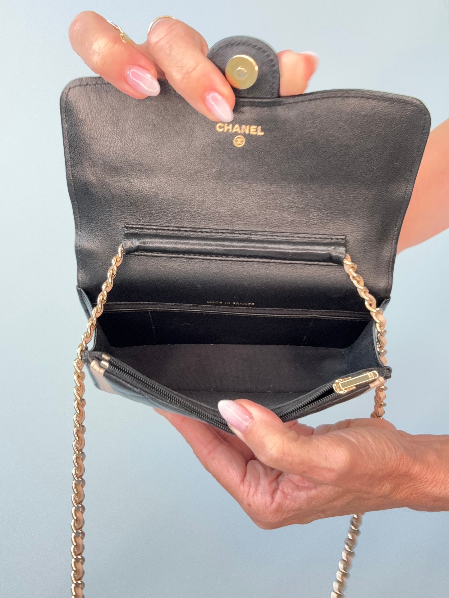 Chanel Quilted Mini Flap — Black & Beige