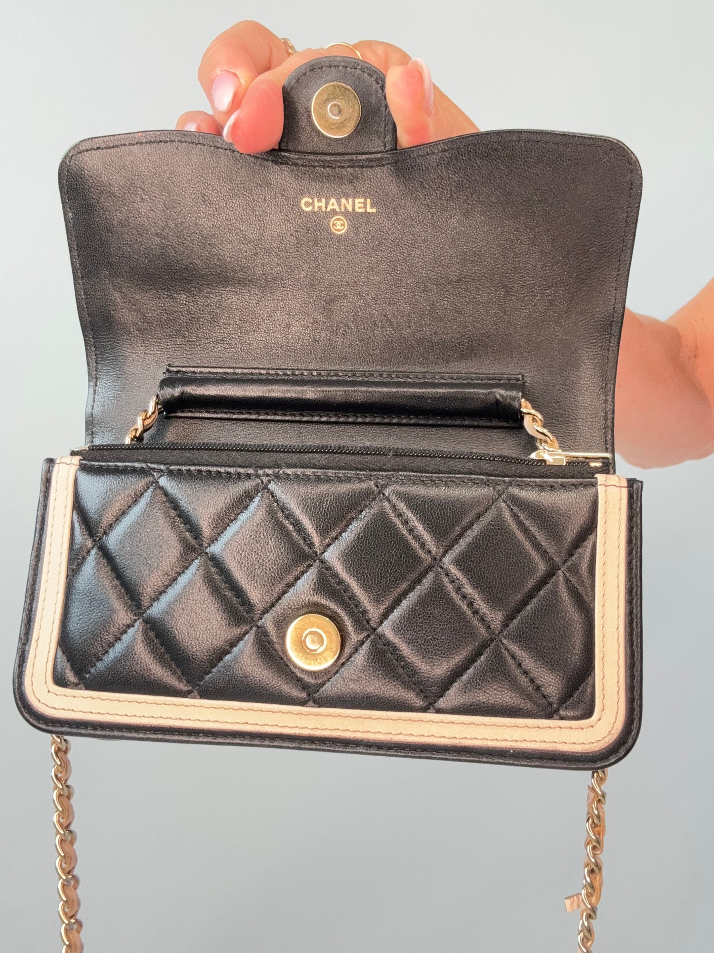 Chanel Quilted Mini Flap — Black & Beige