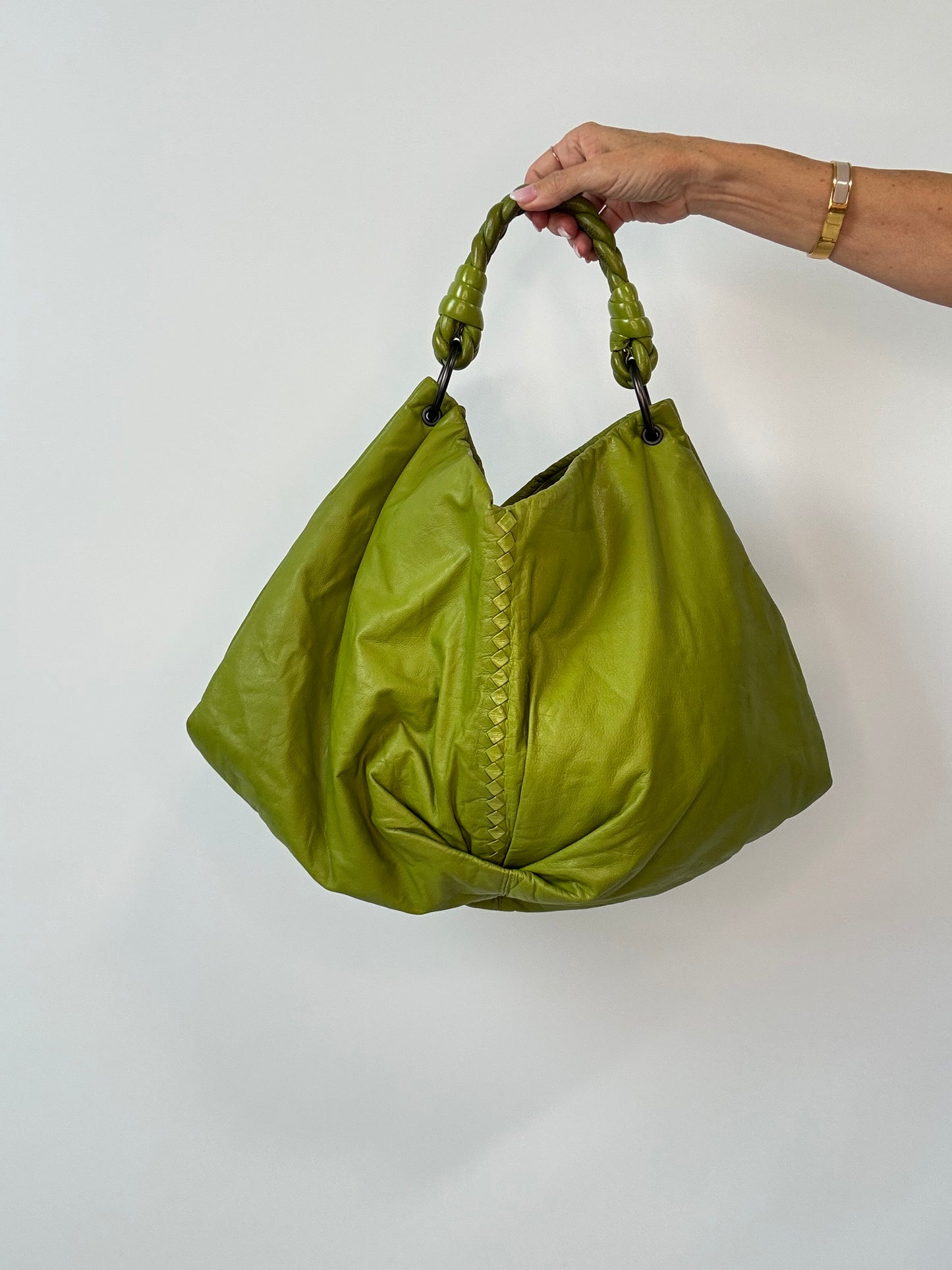 Bottega Veneta Green Intrecciato Aquilone Trimmed Hobo
