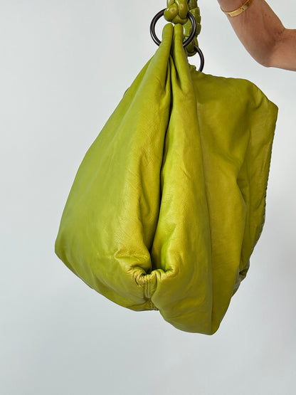 Bottega Veneta Green Intrecciato Aquilone Trimmed Hobo