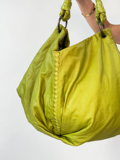 Bottega Veneta Green Intrecciato Aquilone Trimmed Hobo