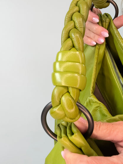 Bottega Veneta Green Intrecciato Aquilone Trimmed Hobo