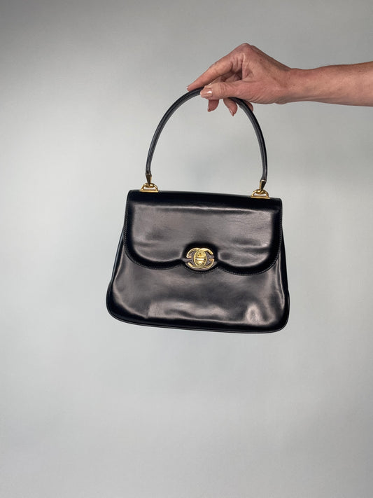 Gucci Rare Vintage Turn Lock Top Handle Calf Ski Bag
