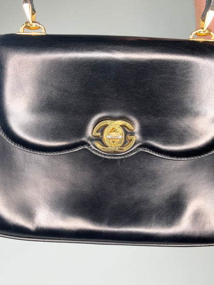 Gucci Rare Vintage Turn Lock Top Handle Calf Ski Bag