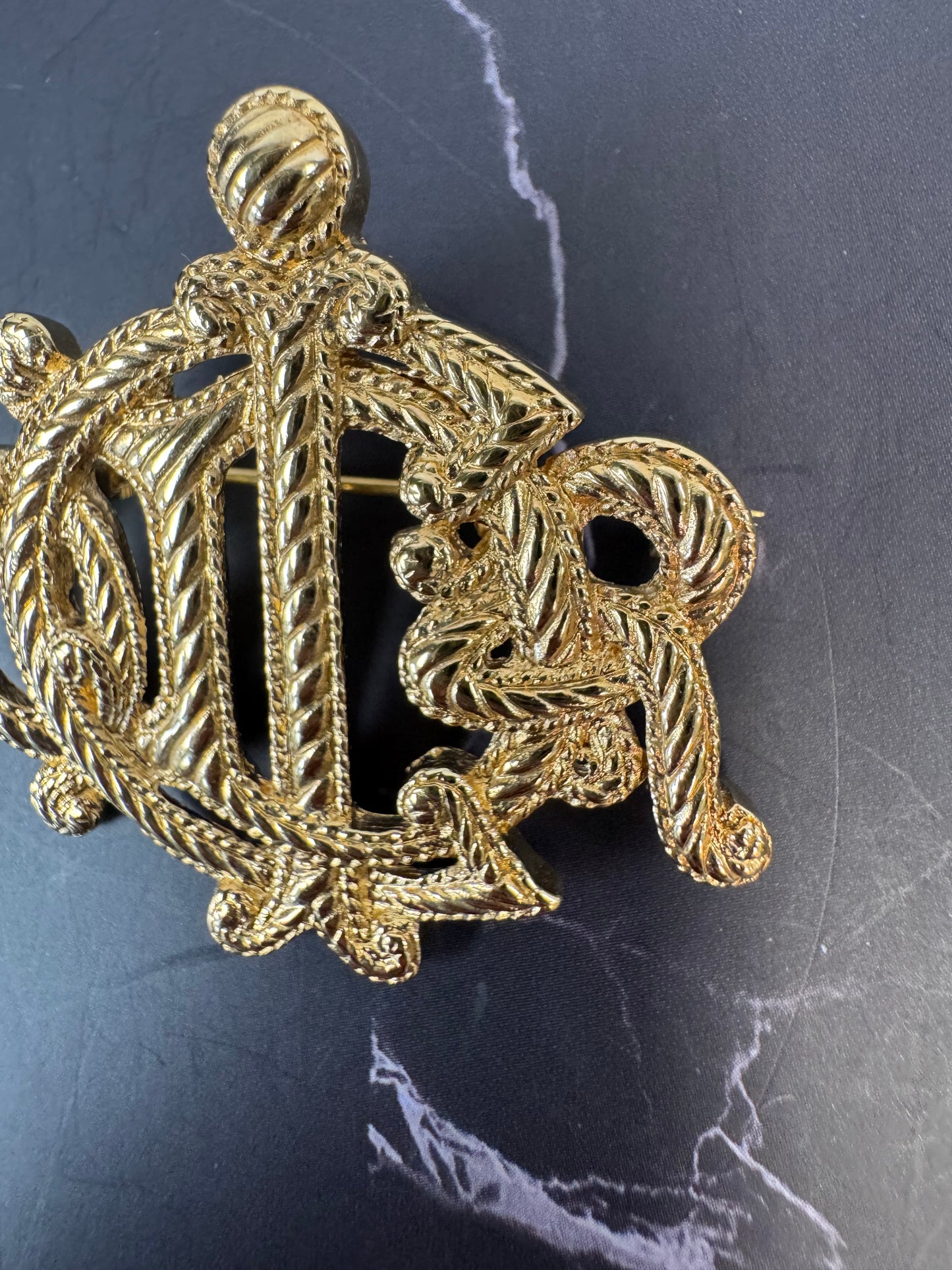 Vintage Christian Dior CD Monogram Crest Brooch — Circa 1980s