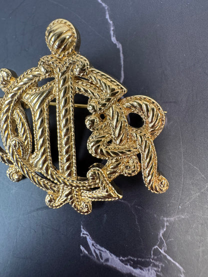 Vintage Christian Dior CD Monogram Crest Brooch — Circa 1980s