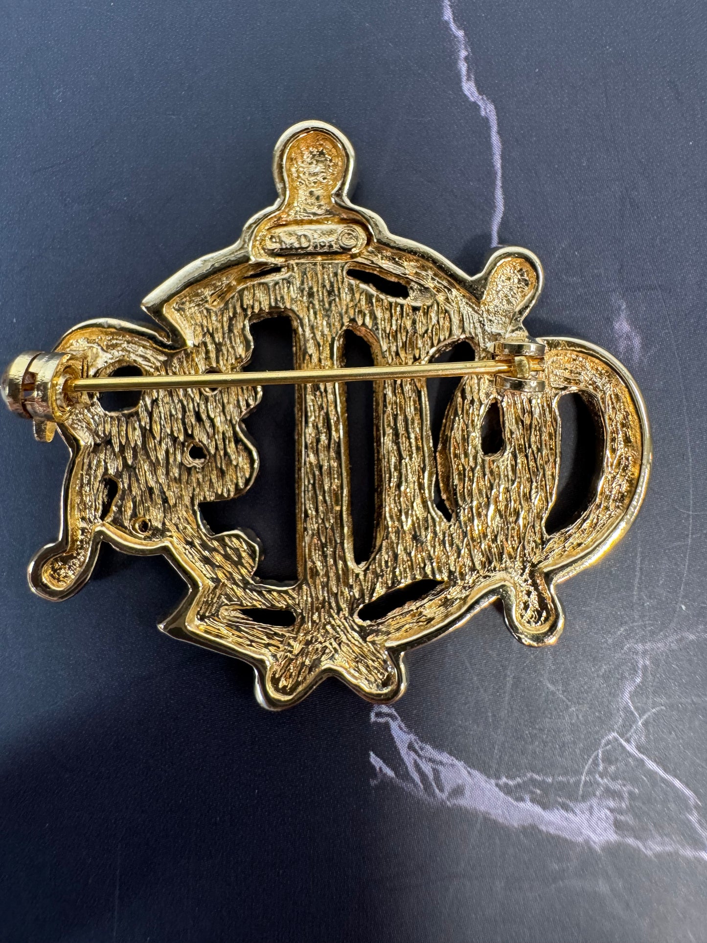 Vintage Christian Dior CD Monogram Crest Brooch — Circa 1980s