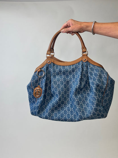 Gucci Denim Monogram Large Sukey Tote