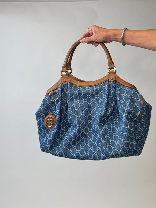 Gucci Denim Monogram Large Sukey Tote