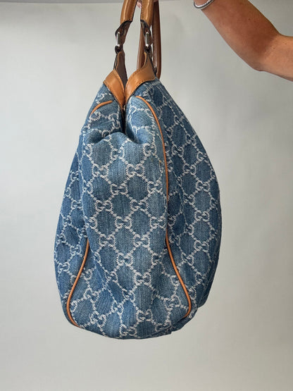 Gucci Denim Monogram Large Sukey Tote