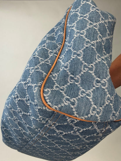Gucci Denim Monogram Large Sukey Tote