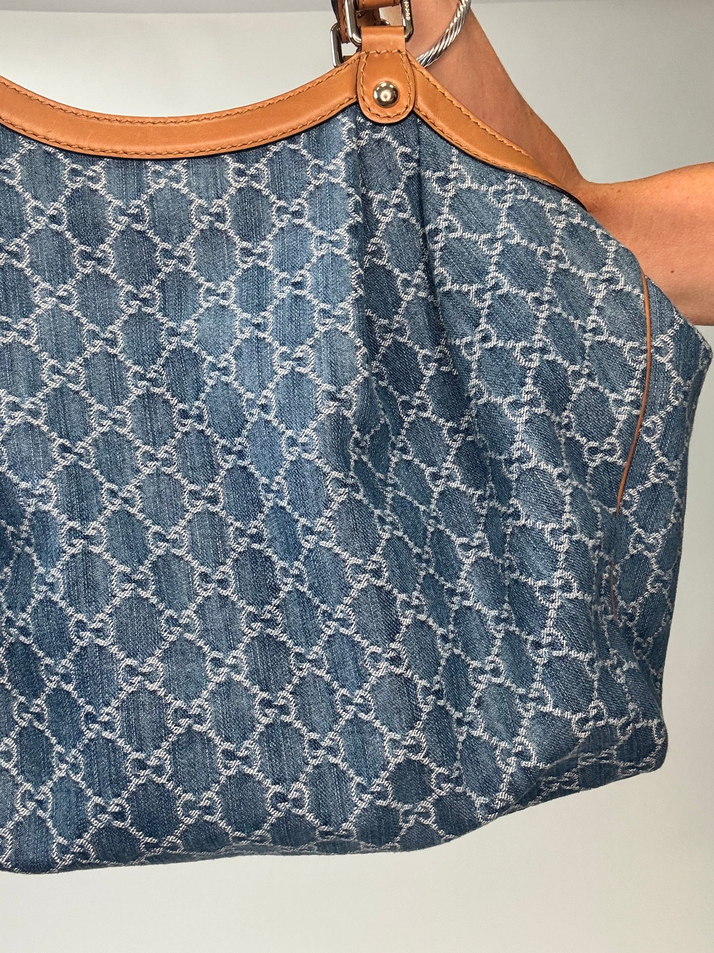 Gucci Denim Monogram Large Sukey Tote
