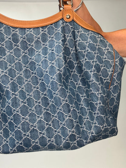 Gucci Denim Monogram Large Sukey Tote