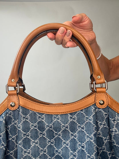 Gucci Denim Monogram Large Sukey Tote
