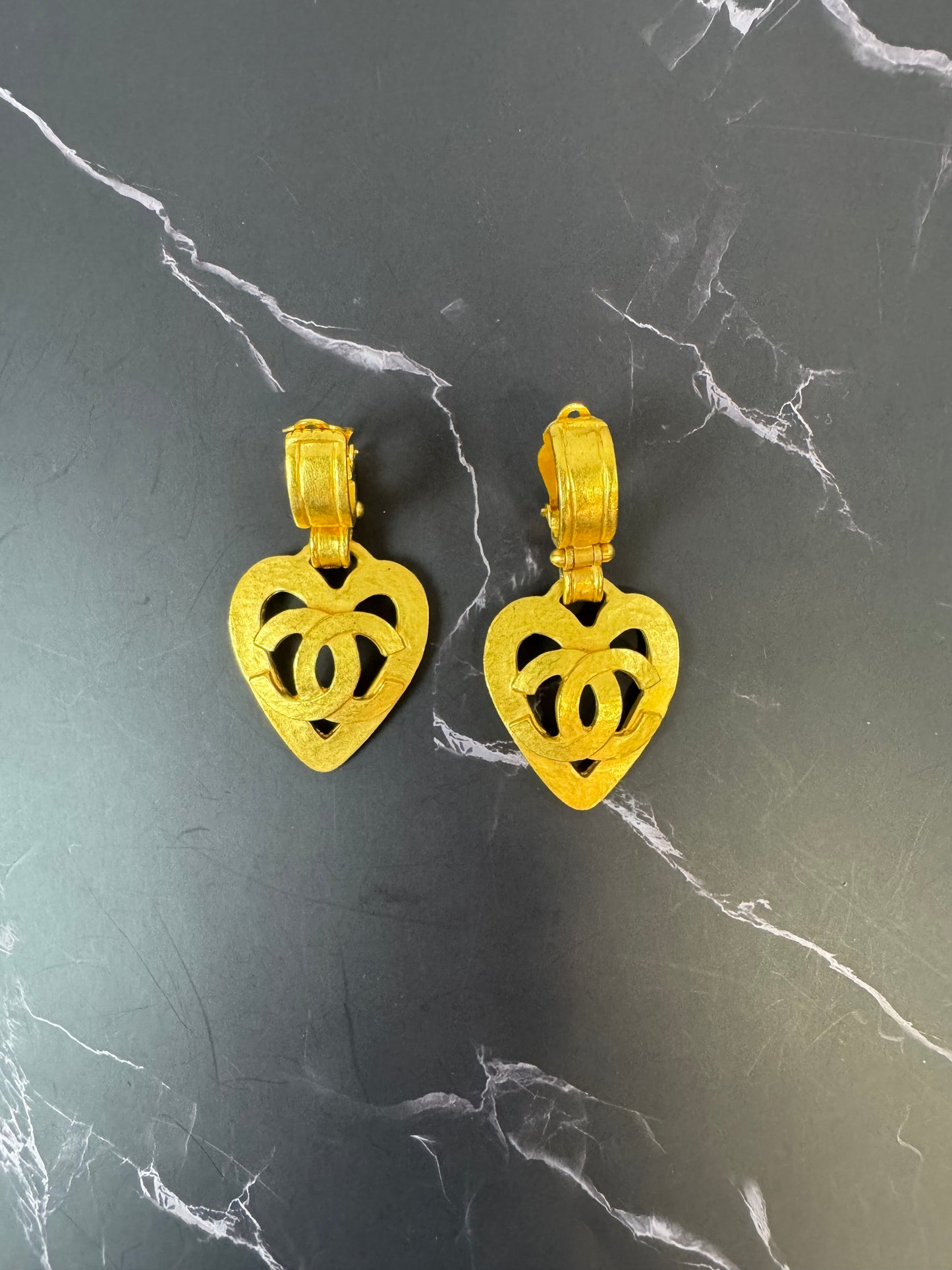 Chanel Vintage CC Heart Drop Clip-On Earrings,