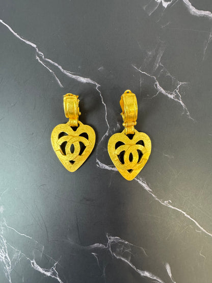 Chanel Vintage CC Heart Drop Clip-On Earrings,