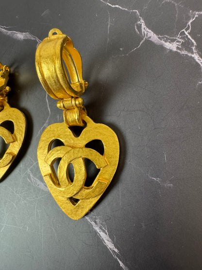 Chanel Vintage CC Heart Drop Clip-On Earrings,