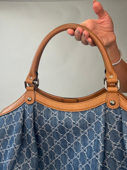 Gucci Denim Monogram Large Sukey Tote