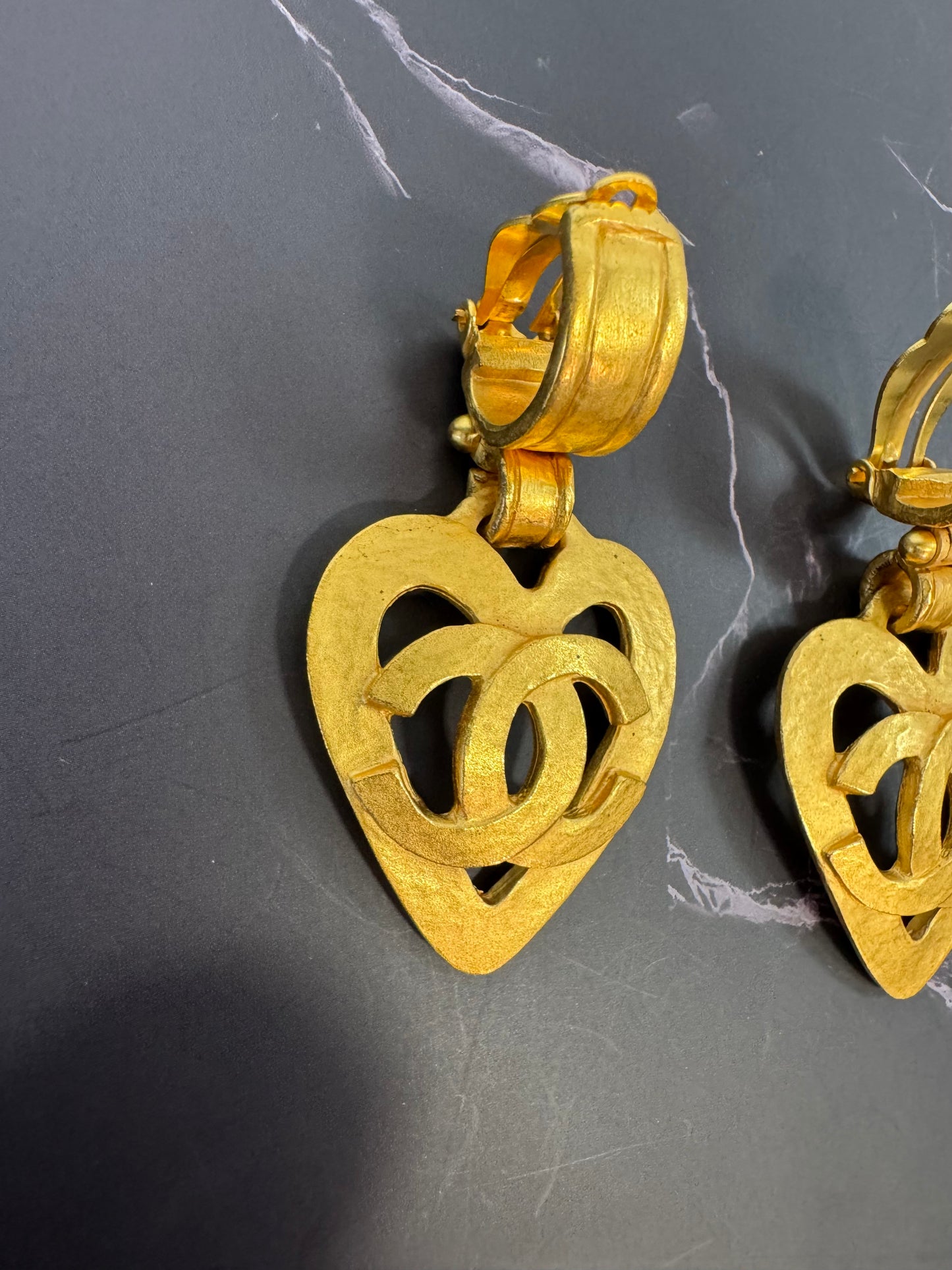 Chanel Vintage CC Heart Drop Clip-On Earrings,